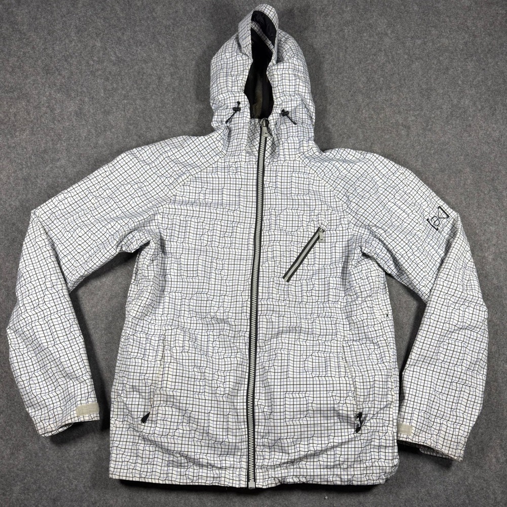 Burton AK Gore-Tex Snowboard Jacket Mens Small White‎ Black Grid Shell Hooded